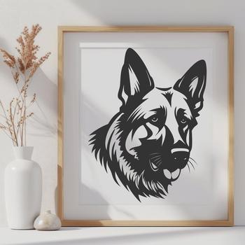 Close-up head shot of a German Shepherd dog with detailed facial features.