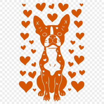 Boston Terrier dog breed illustration in vector format with heart elements.