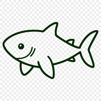 A stylized illustration of a shark in blue water.