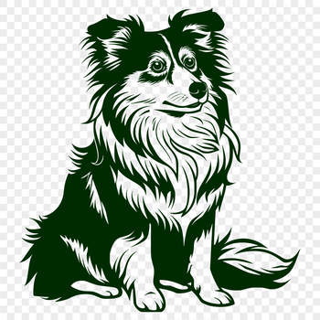 A sitting Shetland sheepdog depicted in a stylized vector format.
