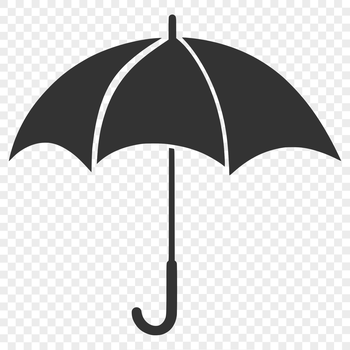 A transparent outline illustration of a classic umbrella with a pointed tip.