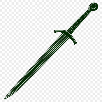 A medieval-style sword with a curved blade and intricately designed hilt.