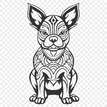 Vector illustration of a sitting Boston Terrier dog in ornate style.