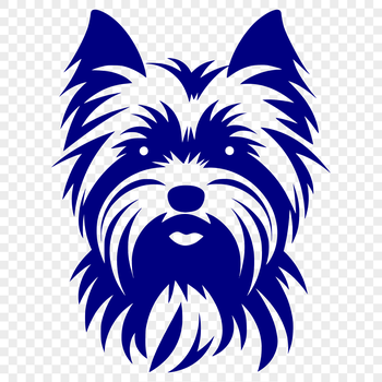 Illustrated portrait of a small dog with a distinctive head shape, typical of the Yorkshire terrier breed.