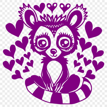 A vector illustration of a full-body lemur with heart elements incorporated into its design.
