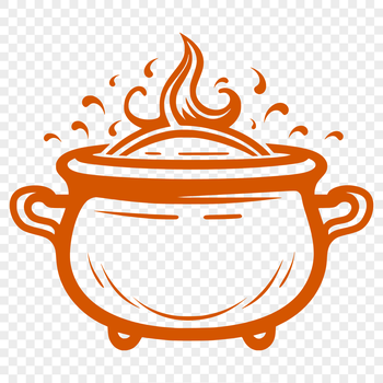 A simple line drawing of a witch's cauldron and various magical potions in a dark, gothic setting.
