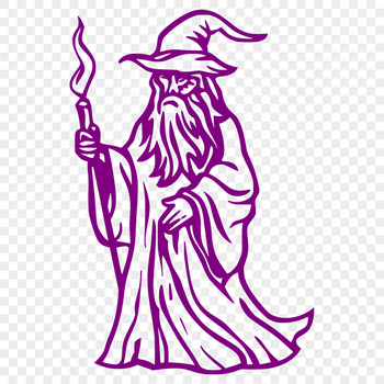 A full-body illustration of a wizard in fantasy attire, suitable for vector art and design applications.