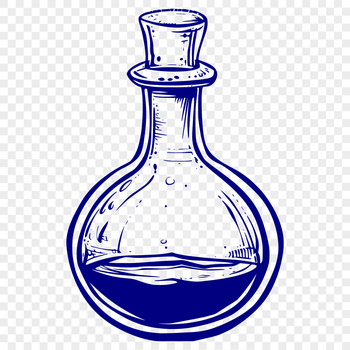 Illustrated witch's potion bottle with mystical symbols, suitable for Halloween decorations and gothic-inspired designs.