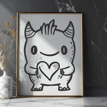 A cute monster character with love hearts, ideal for Halloween crafts and decorations.