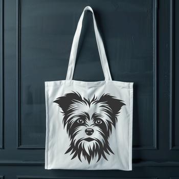 A small dog breed known as a Morkie with its head held high.