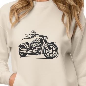 A stylized illustration of a motorcycle with bold lines and simple shapes.