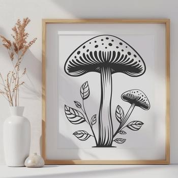 A colorful illustration of a mushroom with intricate details, suitable for vector design and cutting machine applications.