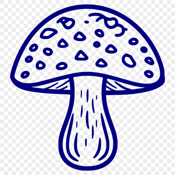 A simple line drawing of a mushroom with a cap and stem.