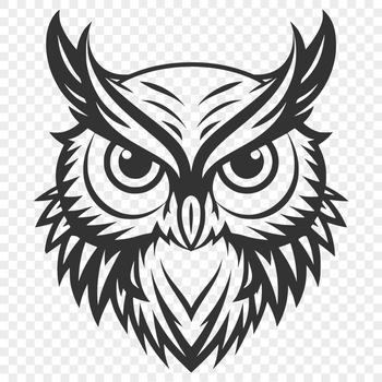 A detailed, high-resolution illustration of an owl's head, suitable for vector art projects.