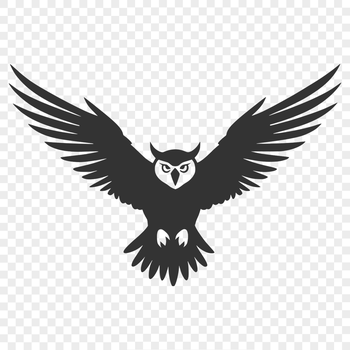 A realistic illustration of a full-body owl in mid-flight.