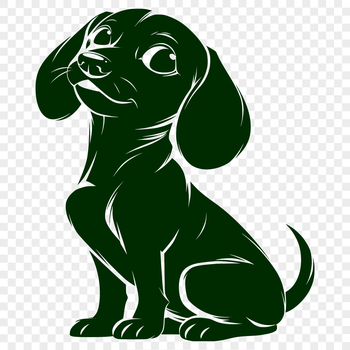 A full-body illustration of a sitting dachshund with a simple design style.