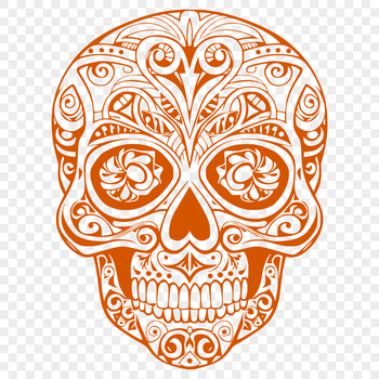 A gothic illustration of witchcraft elements, featuring an ornate design with skull motifs.