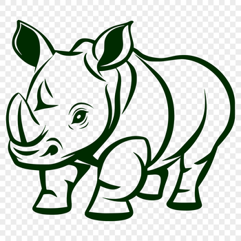 A close-up illustration of a rhinoceros, suitable for use in educational materials or decorative designs.