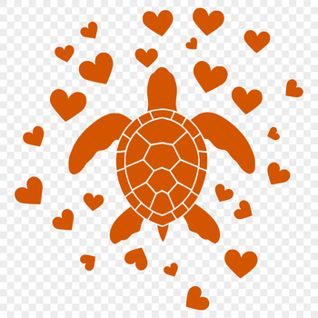 A full-body illustration of a sea turtle with love hearts surrounding it, suitable for various designs and crafts.