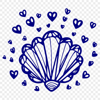A decorative seashell design with embedded love hearts, perfect for seaside-themed crafts.