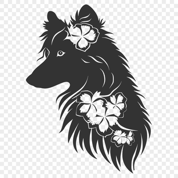 Illustration of a Shetland Sheepdog's head with a floral patterned background.