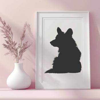 A detailed silhouette illustration of a sitting Welsh Corgi dog.