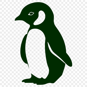 A black and white illustration of a penguin in full body view.