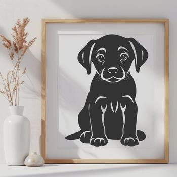 A full-body illustration of a seated Labrador Retriever with its legs relaxed.
