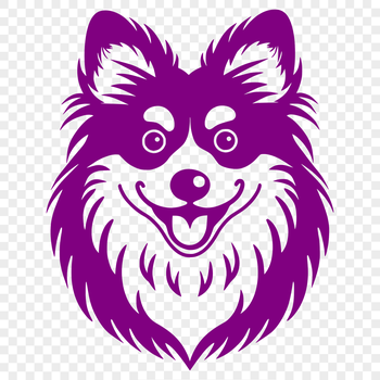 Close-up illustration of a Shetland sheepdog's head with detailed features.