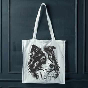 A portrait of a small to medium-sized dog with a triangular head and erect ears, commonly known as a Shetland sheepdog.