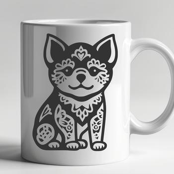 Close-up illustration of a sitting Shiba Inu dog with intricate details, suitable for vector design and commercial use.