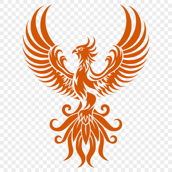 A detailed illustration of a mythical phoenix bird in full body pose.