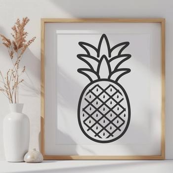 A simple line drawing of a pineapple, a popular tropical fruit often associated with vacation destinations.
