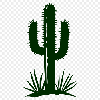 An ornamental design element featuring a cactus in a simplified vector format.