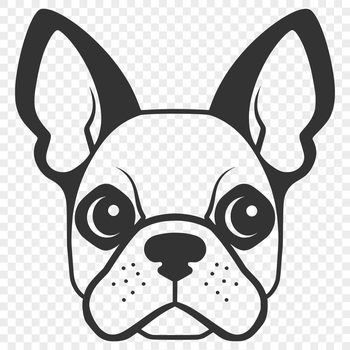 A simple line drawing of a dog's head with distinctive features.