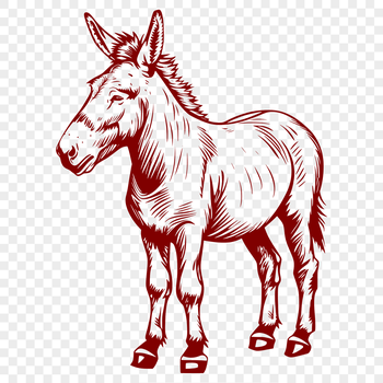 A standing donkey with a full body view.