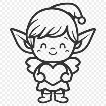 A small, mischievous-looking Christmas elf depicted in full-body form, standing with a cheerful expression.
