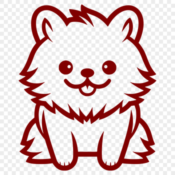 A simple line drawing of a Pomeranian dog sitting on its haunches.