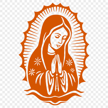 Religious iconography illustration of the Virgin Mary in ornate style.