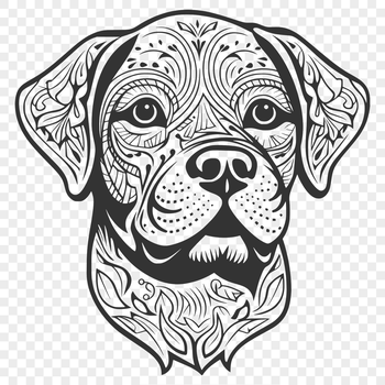 A detailed illustration of a Rottweiler's head featuring a robust muzzle and distinctive markings.