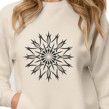 A detailed illustration of a delicate snowflake with intricate patterns and frosty edges.