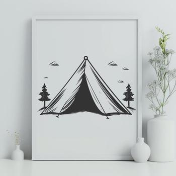 A simple, illustrated tent with a classic teepee design suitable for outdoor camping.