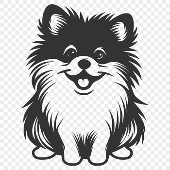 An outline vector art depiction of a Pomeranian dog from head to paw.