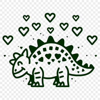 A prehistoric dinosaur illustrated with hearts, a full-body SVG vector design.