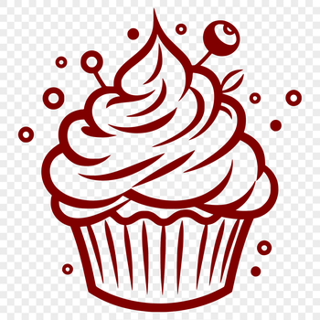 A simple line drawing of a classic cupcake on a light background.