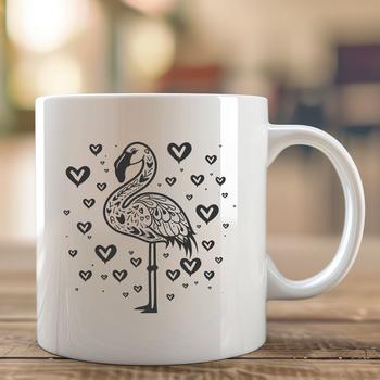 A colorful illustration of a full-body flamingo with love hearts, suitable for vector art designs.