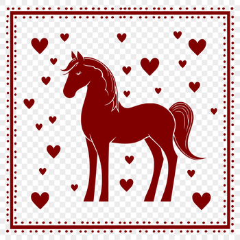 A full-body outline of a horse made with love hearts, suitable for vector art projects.