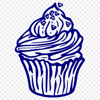A digital illustration of a single serving cupcake with decorative frosting.