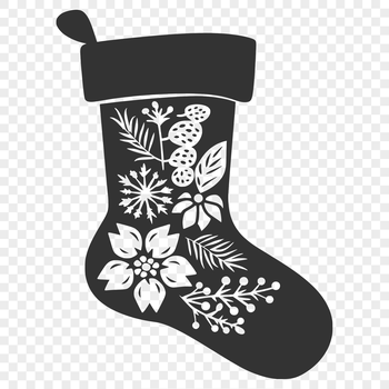 A Christmas stocking designed with floral patterns and detailed illustrations.
