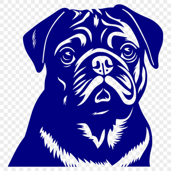 A detailed vector illustration of a pug's head with wrinkles and folds.